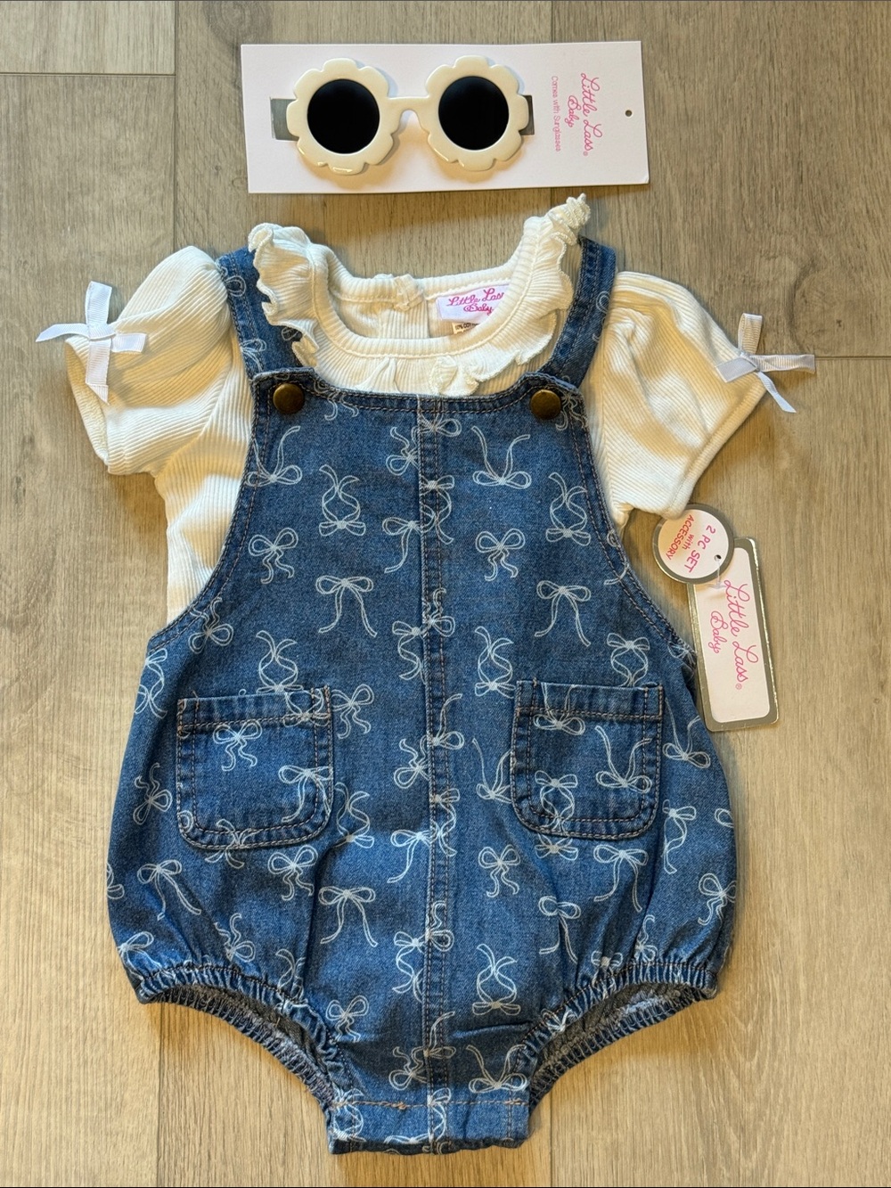 Little Lass Baby Girls' Blue Denim Bow Print Romper Set